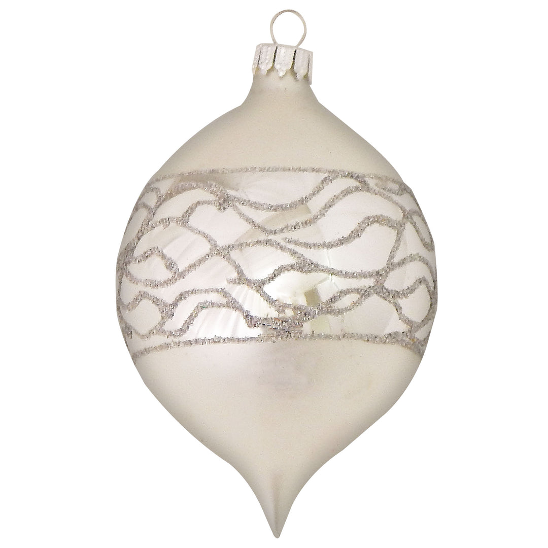 3 1/2" (89mm) 4" (100mm) Glass Onion and Drops Ornaments Assortment, Sterling Silver, 4/Box, 12/Case, 48 Pieces