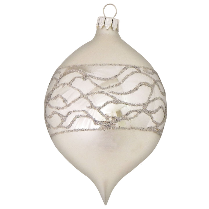 3 1/2" (89mm) 4" (100mm) Glass Onion and Drops Ornaments Assortment, Sterling Silver, 4/Box, 12/Case, 48 Pieces