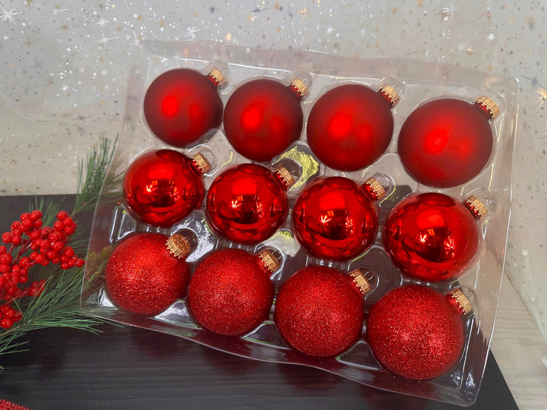 2 5/8" (67mm) Ball Ornaments, Red Romance Variety Set, 12/Box, 12/Case, 144 Pieces