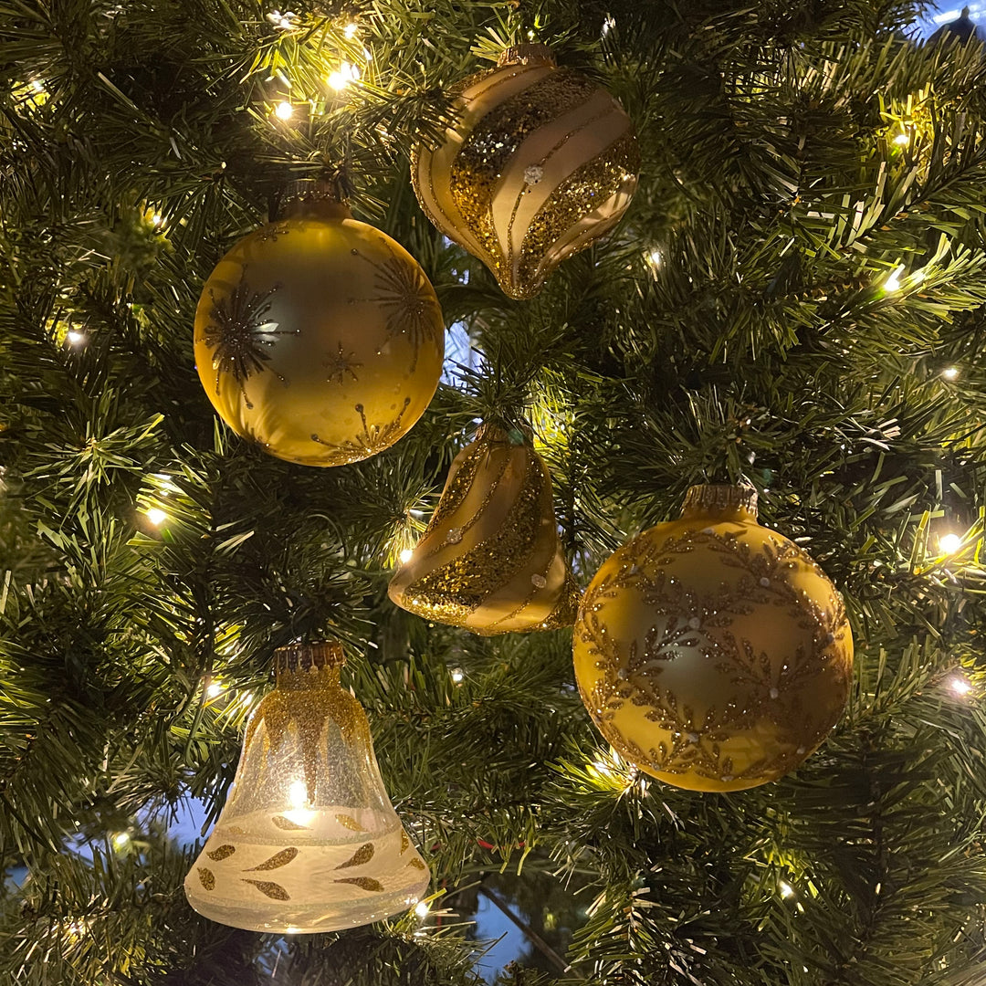 3 1/4" (80mm) Ball Ornaments Highly Decorated Ornament, Gold, 9/Box, 6/Case, 54 Pieces