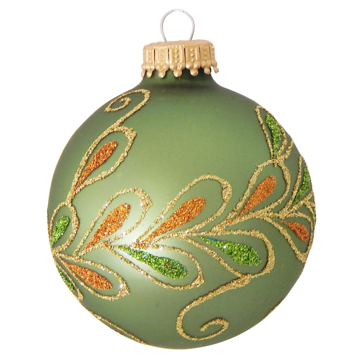 2 5/8" (67mm) Ball Ornaments, Glitter Peacock Drapes, Asst Brights, 4/Box, 12/Case, 48 Pieces