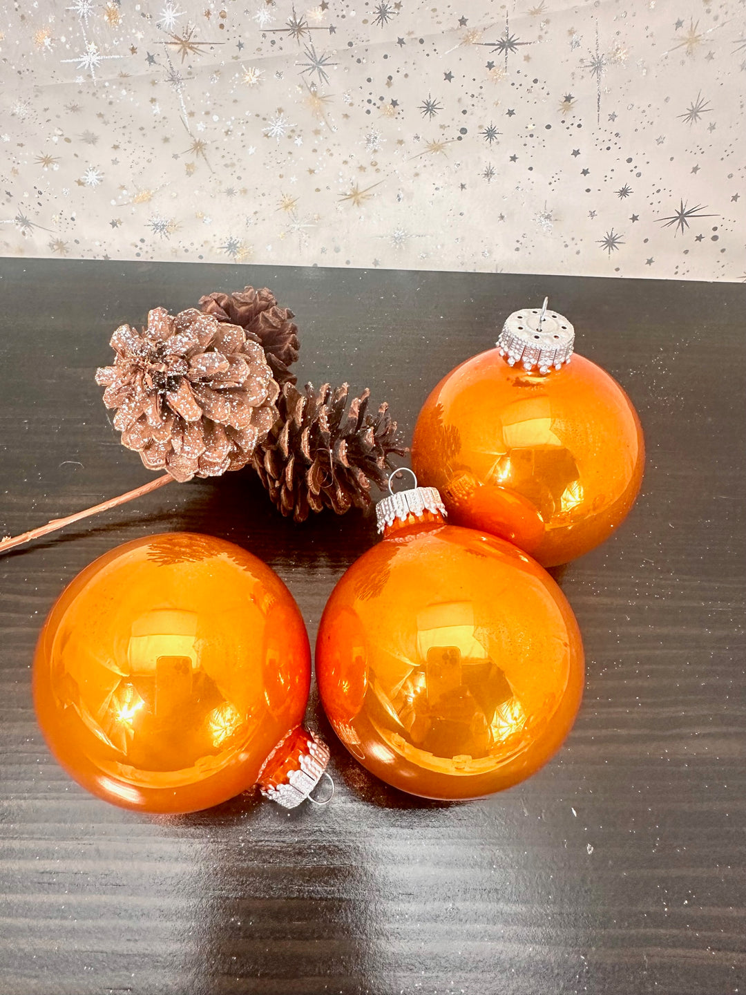 2 5/8" (67mm) Ball Ornaments, Silver Caps, Orange Crush, 8/Box, 12/Case, 96 Pieces