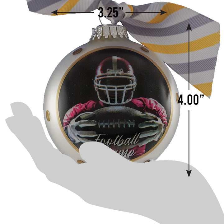 3 1/4" (80mm) Personalizable Hugs Specialty Gift Ornaments, Sterling Silver Glass Ball with Football Champ