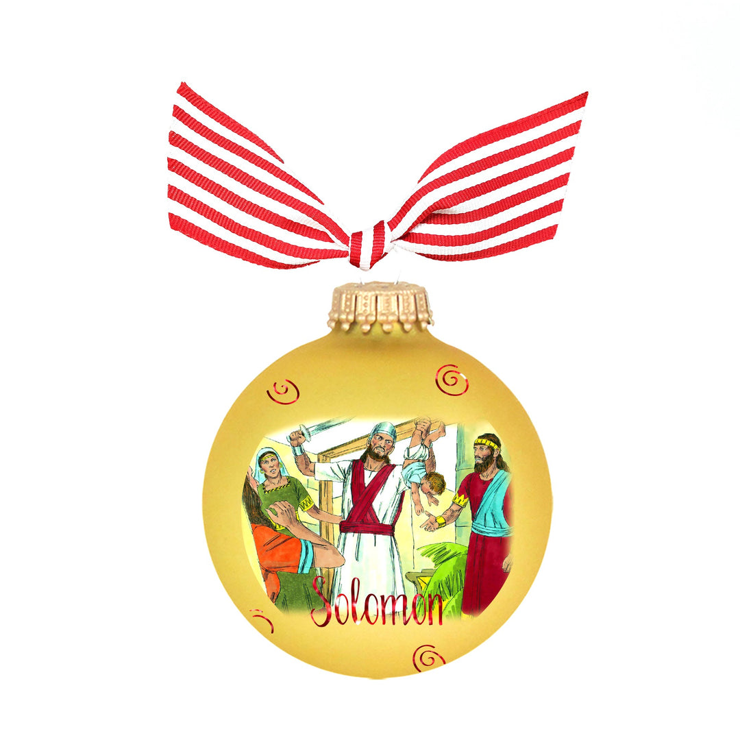 3 1/4" (80mm) Personalizable Hugs Specialty Gift Ornaments, Aztec Gold Glass Ball with Bible Hero/ Solomon