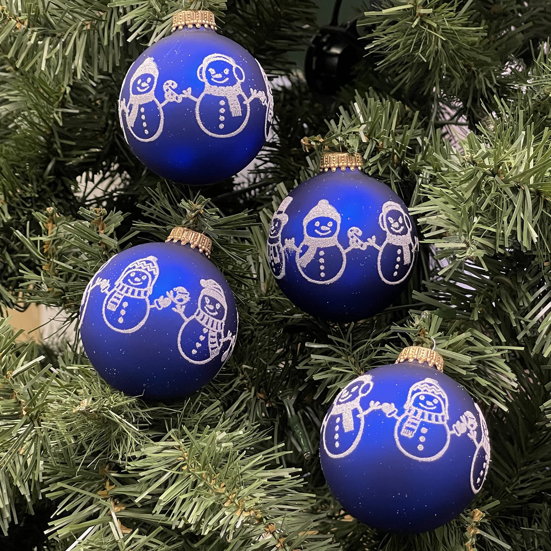 2 5/8" (67mm) Glass Ball Ornaments, Royal Velvet - Glitter Snowman Band, 4/Box, 12/Case, 48 Pieces