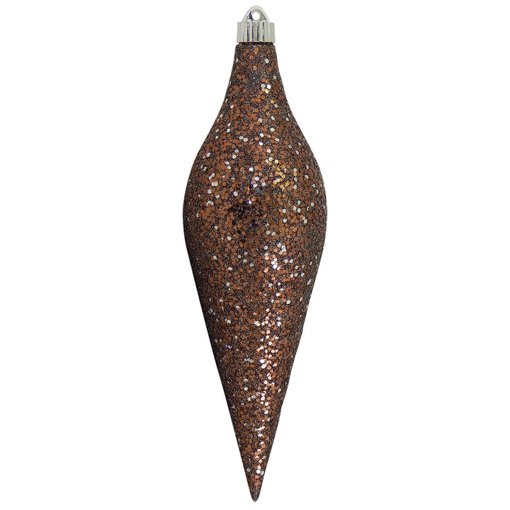 12 2/3" (320mm) Large Commercial Shatterproof Drop Ornaments, Mixed Brown / Silver Glitz, Case, 12 Pieces