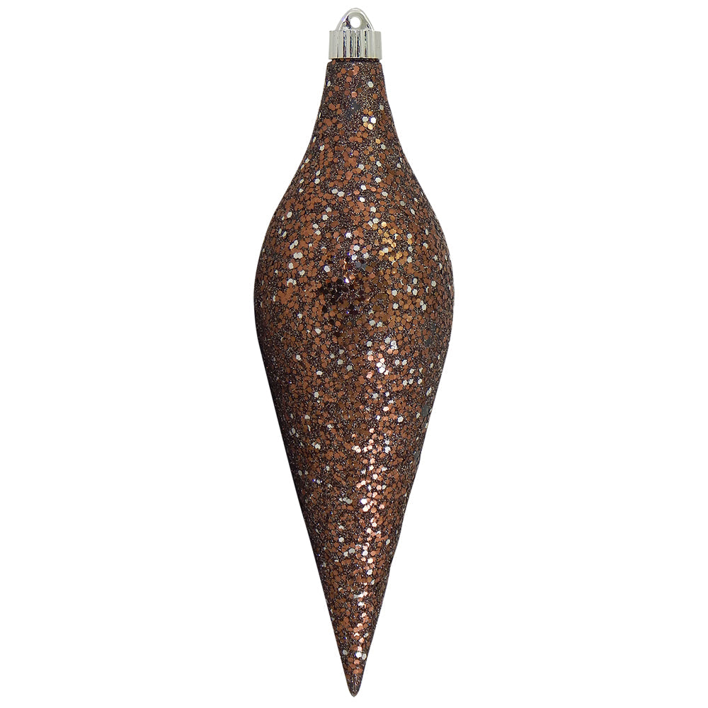 12 2/3" (320mm) Large Commercial Shatterproof Drop Ornaments, Mixed Brown / Silver Glitz, Case, 12 Pieces
