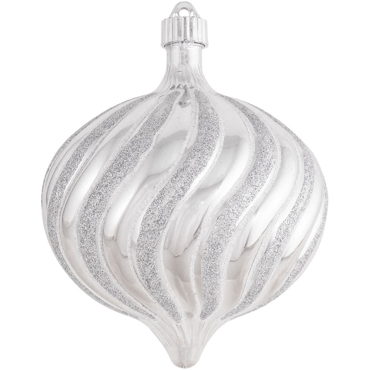 6" (150mm) Large Commercial Shatterproof Swirled Onion Ornaments, Looking Glass Silver, Case, 12 Pieces