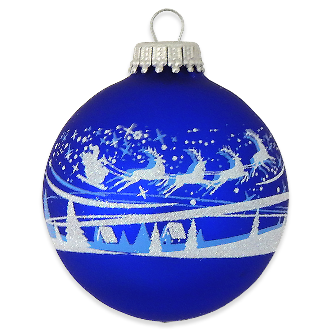 2 5/8" (67mm) Glass Ball Ornaments, Royal Velvet with Santa Over Village, 4/Box, 12/Case, 48 Pieces