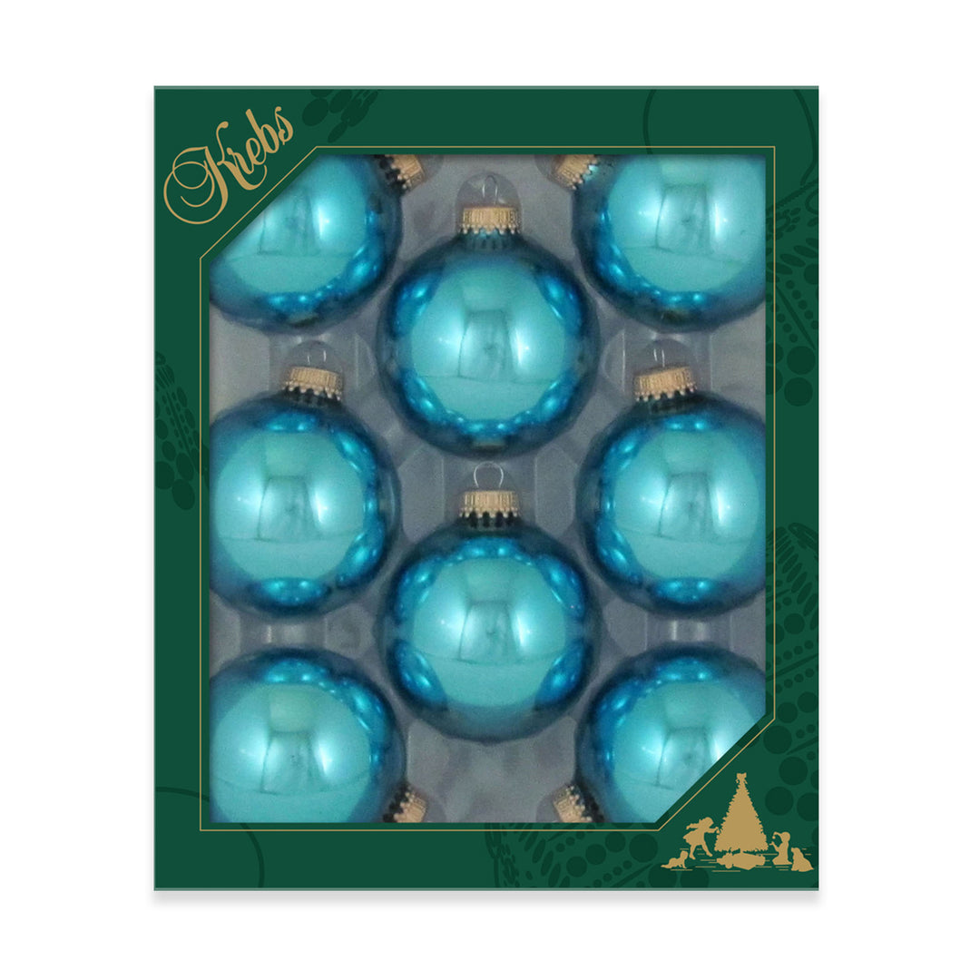 2 5/8" (67mm) Ball Ornaments, Gold Caps, Pale Turquoise, 8/Box, 12/Case, 96 Pieces
