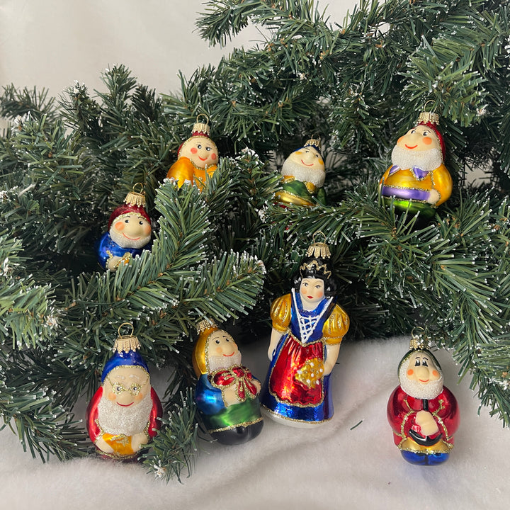 3" and 4.25" Fairytale Snow White & 7 dwarfs Multicolor set Ornaments, 8/Box, 4/Case, 32 Pieces