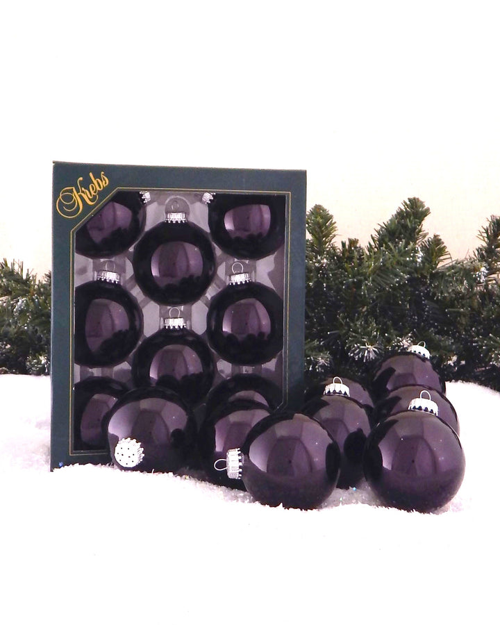 2 5/8" (67mm) Ball Ornaments, Silver Caps, Ebony Shine, 8/Box, 12/Case, 96 Pieces
