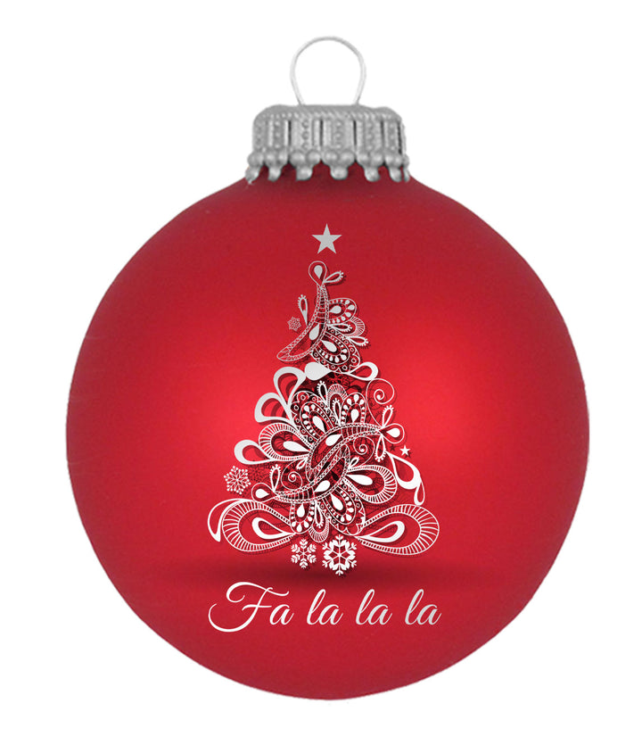 2 5/8" (67mm) Ball Ornaments, Red Velvet, Fa la la Tree,  4/Box, 12/Case, 48 Pieces