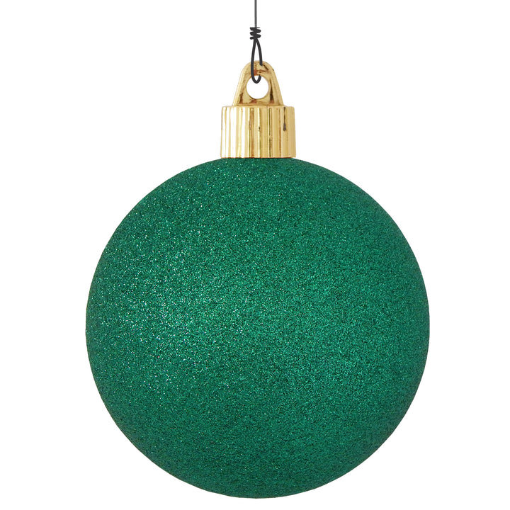 3 1/4" (80mm) Commercial Pre-Wired Shatterproof Ball Ornament, Emerald Glitter, Case, 80 Pieces