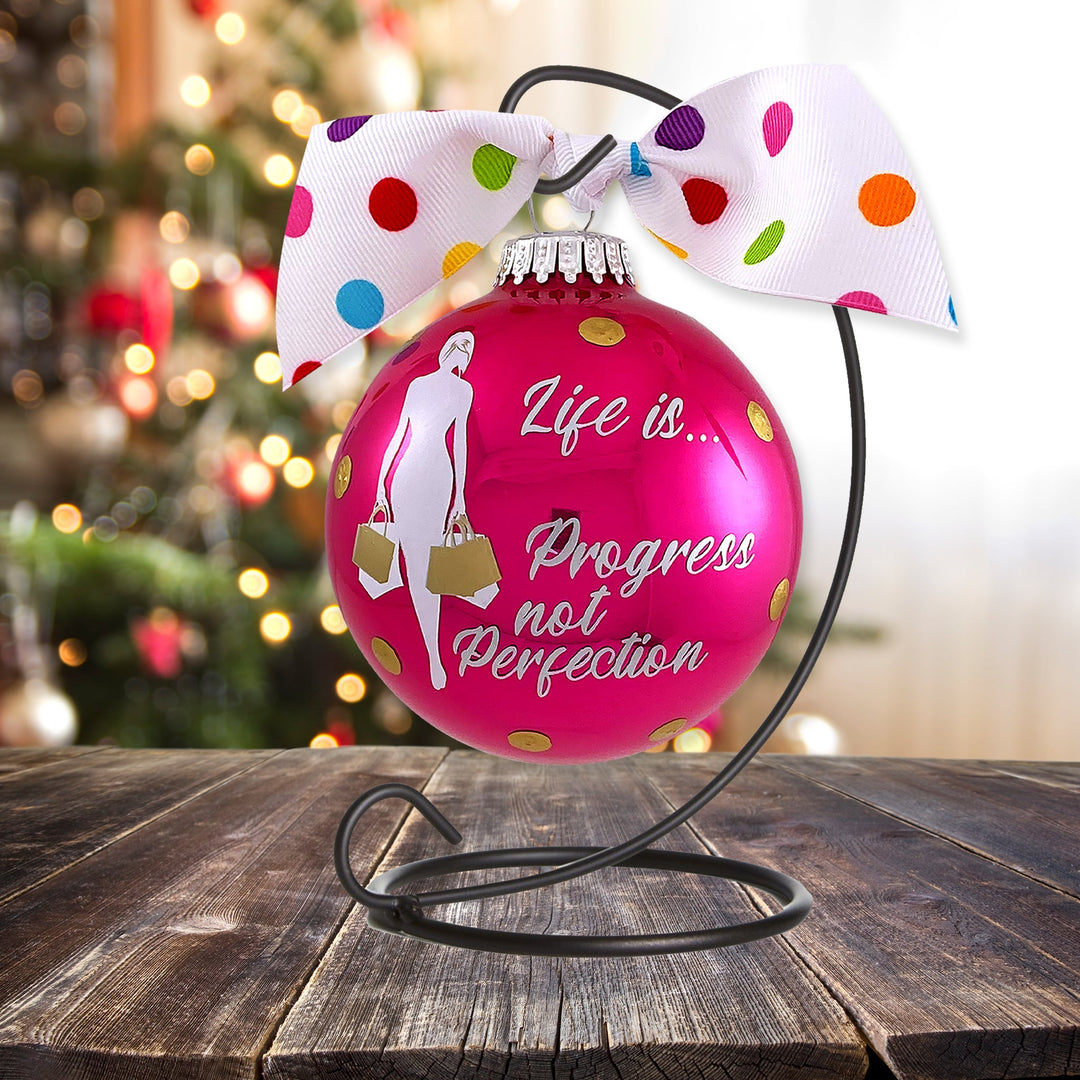 3 1/4" (80mm) Personalizable Hugs Specialty Gift Ornaments, Life is Progress not Perfection, Very Berry , 1/Box, 12/Case, 12 Pieces