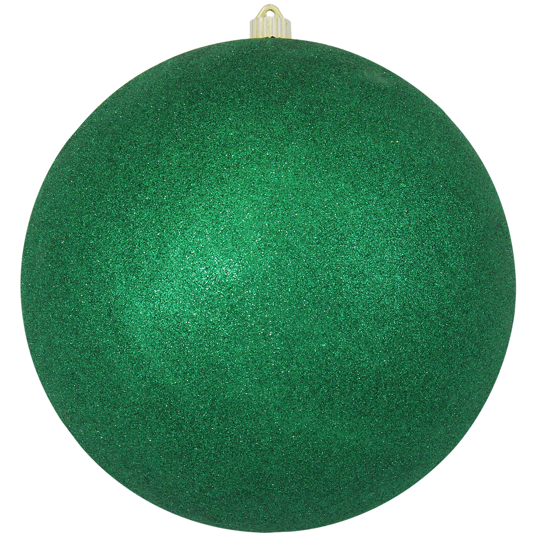 12" (300mm) Giant Commercial Shatterproof Ball Ornament, Emerald Glitter, Case, 2 Pieces