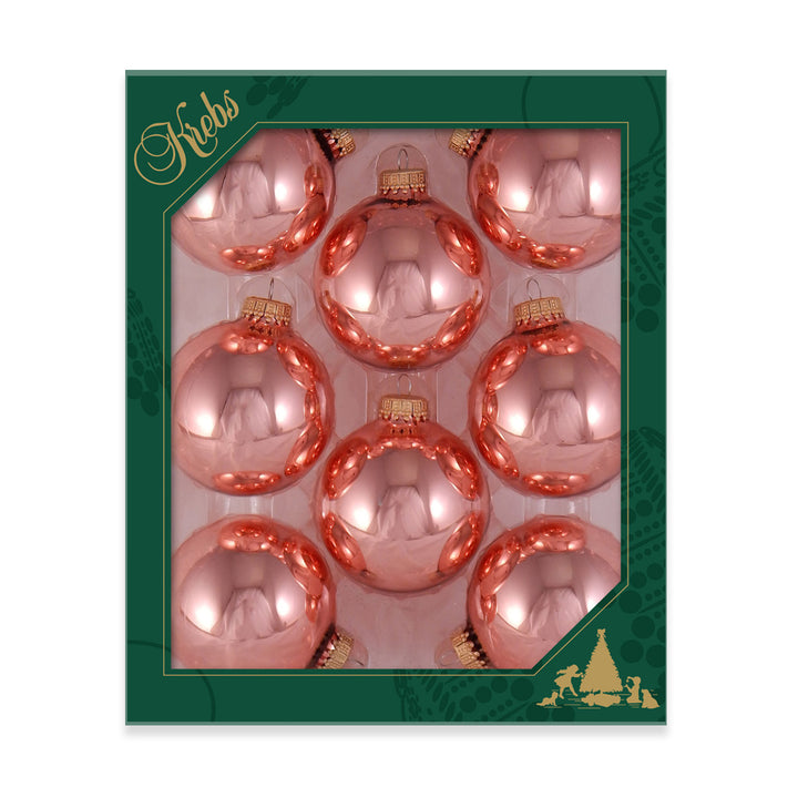 2 5/8" (67mm) Ball Ornaments, Gold Caps, Tea Rose Shine, 8/Box, 12/Case, 96 Pieces
