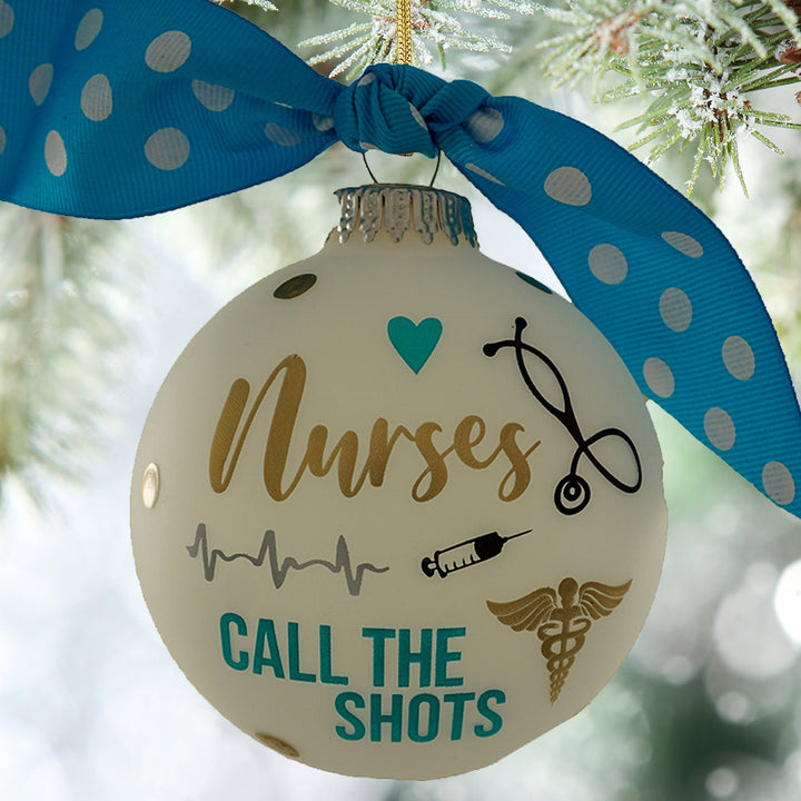 3 1/4" (80mm) Personalizable Hugs Specialty Gift Ornaments, Frost Glass Ball with Nurses Call The Shots