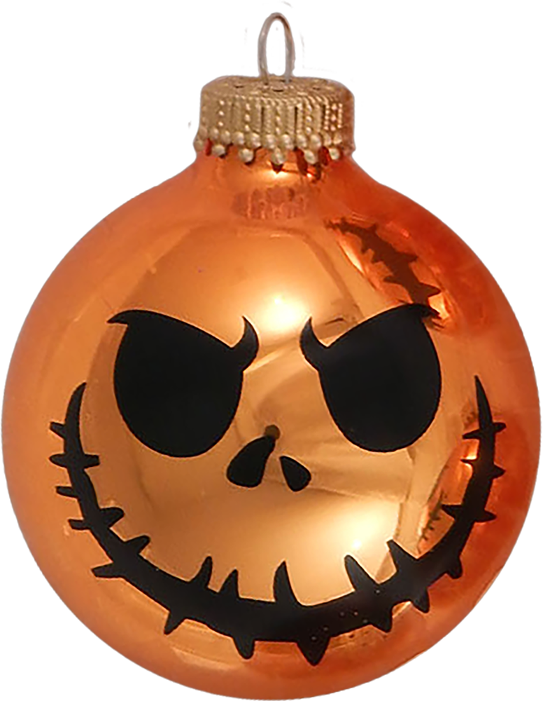 2 5/8" (67mm) Halloween Ball Ornaments Solid Orange Crush with Scary Faces 4/Box, 12/Case, 48 Pieces