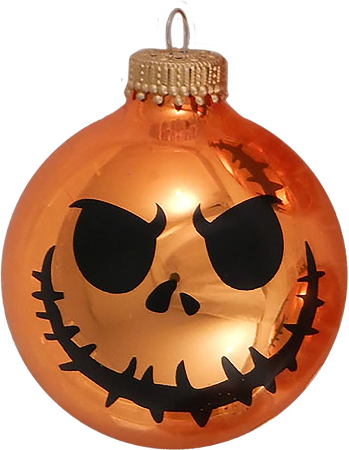 2 5/8" (67mm) Halloween Ball Ornaments Solid Orange Crush with Scary Faces 4/Box, 12/Case, 48 Pieces