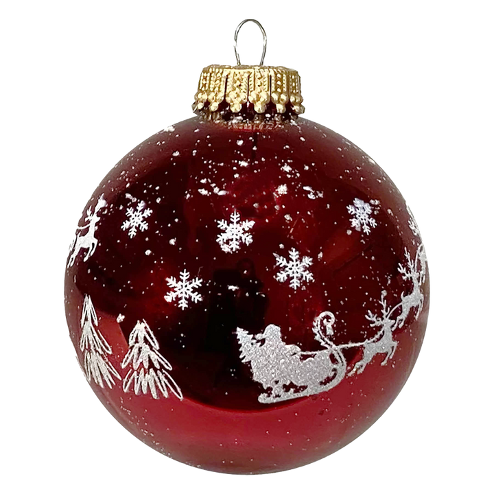 2 5/8" (67mm) Glass Ball Ornaments, Christmas Red with White Glitter Christmas Eve & Sugar Glitter Spritz, 4/Box, 12/Case, 48 Pieces