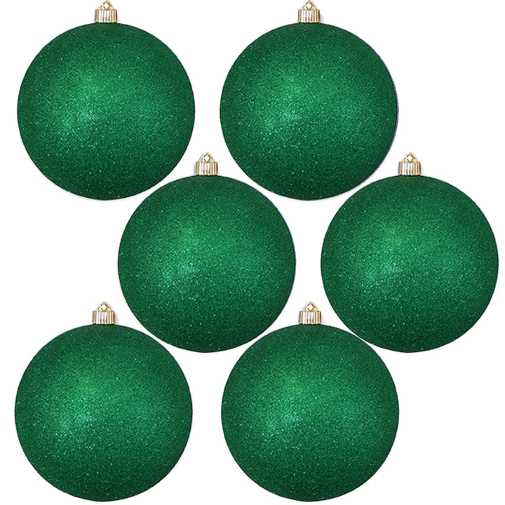 8" (200mm) Giant Commercial Shatterproof Ball Ornament, Emerald Glitter, Case, 6 Pieces