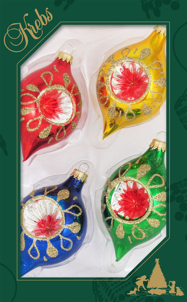 Assorted Sizes Glass Finials, Red/Gold Multi, 12/Box, 4/Case, 48 Pieces