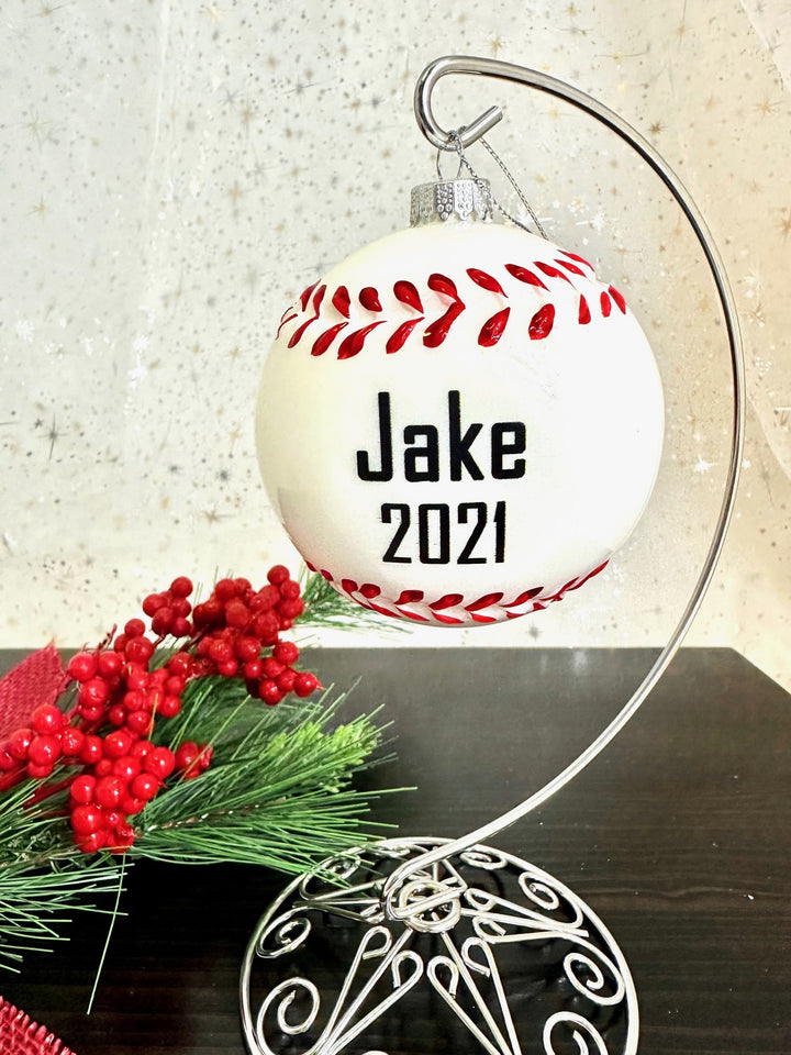 3" (76mm) Glass Baseball Round Ornaments, 1/Box, 12/Case, 12 Pieces