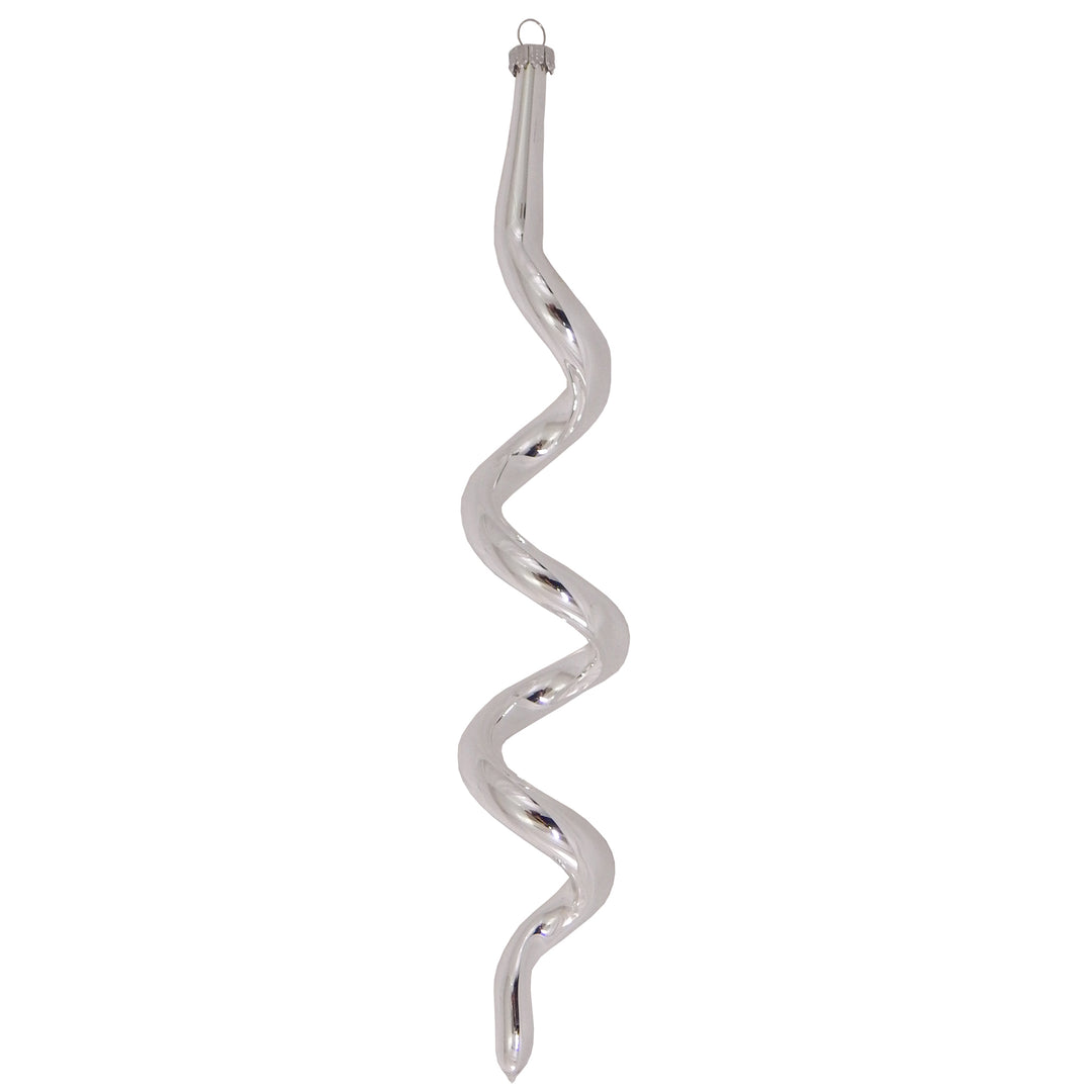 7 1/2" (191mm) Boxed Glass Corkscrew Ornaments, Bright Silver | Silver Pearl, 4/Box, 12/Case, 48 Pieces