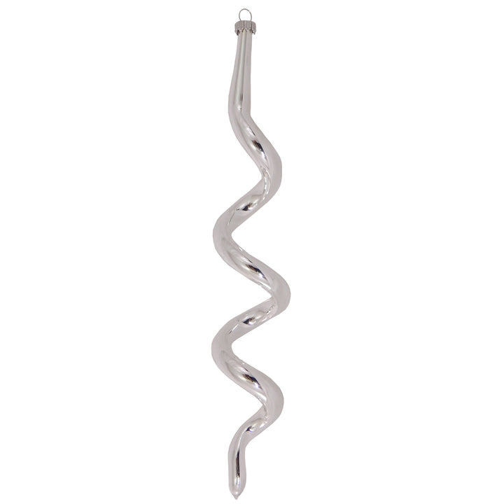 7 1/2" (191mm) Boxed Glass Corkscrew Ornaments, Bright Silver | Silver Pearl, 4/Box, 12/Case, 48 Pieces