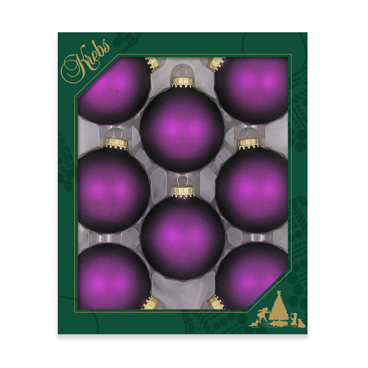 2 5/8" (67mm) Ball Ornaments, Gold Caps, Purple Magic Velvet, 8/Box, 12/Case, 96 Pieces