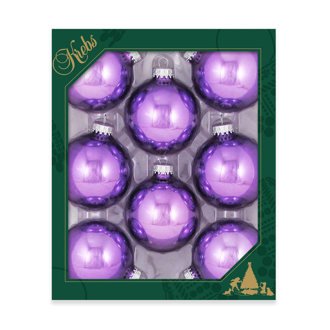 2 5/8" (67mm) Ball Ornaments, Silver Caps, Amethyst Shine, 8/Box, 12/Case, 96 Pieces