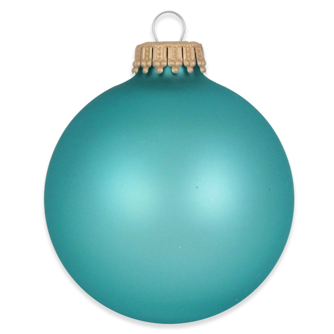 2 5/8" (67mm) Ball Ornaments, Gold Caps, Spa Blue, 8/Box, 12/Case, 96 Pieces