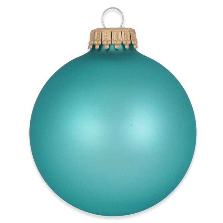 2 5/8" (67mm) Ball Ornaments, Gold Caps, Spa Blue, 8/Box, 12/Case, 96 Pieces