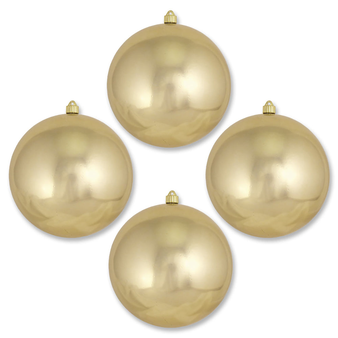 10" (250mm) Giant Commercial Shatterproof Ball Ornament, Gilded Gold, Case, 4 Pieces