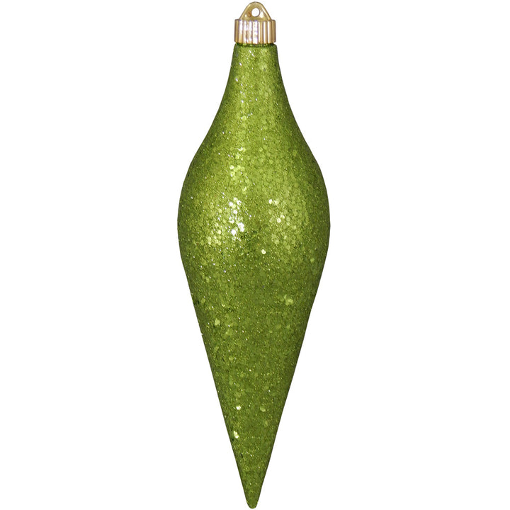 12 2/3" (320mm) Large Commercial Shatterproof Drop Ornaments, Lime Glitz, Case, 12 Pieces