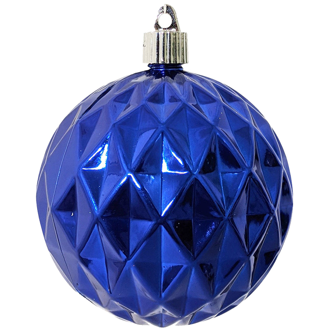 4" (100mm) Commercial Shatterproof Ball Ornament, Shiny Azure Blue Diamond, 4 per Bag, 12 Bags per Case, 48 Pieces