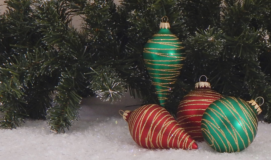 Assorted Sizes Glass Finials, Red/Green/Gold, 12/Box, 4/Case, 48 Pieces