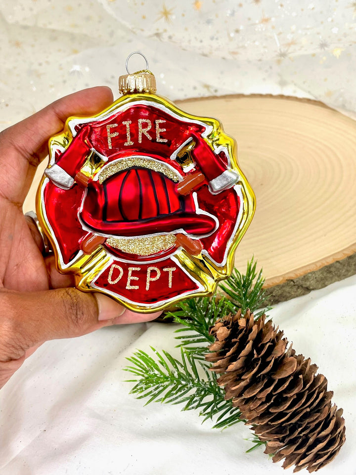 3 1/2" (89mm) Firefighter Badge Figurine Ornaments, 1/Box, 6/Case, 6 Pieces