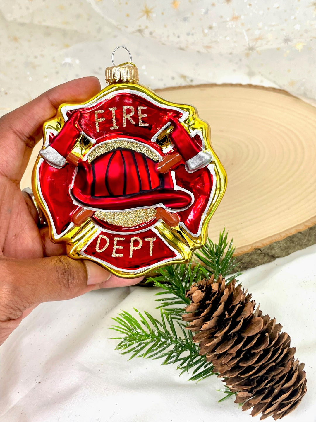 3 1/2" (89mm) Firefighter Badge Figurine Ornaments, 1/Box, 6/Case, 6 Pieces