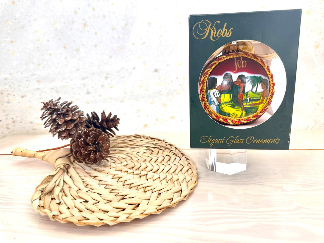 3 1/4" (80mm) Personalizable Hugs Specialty Gift Ornaments, Port Velvet Glass Ball with Bible Hero/ Job