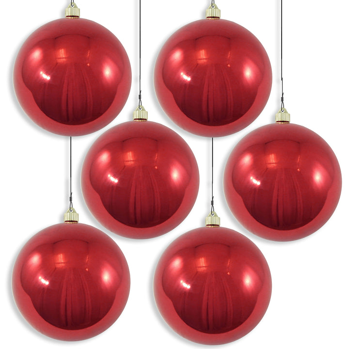 8" (200mm) Giant Commercial Pre-Wired Shatterproof Ball Ornament, Sonic Red, Case, 6 Pieces