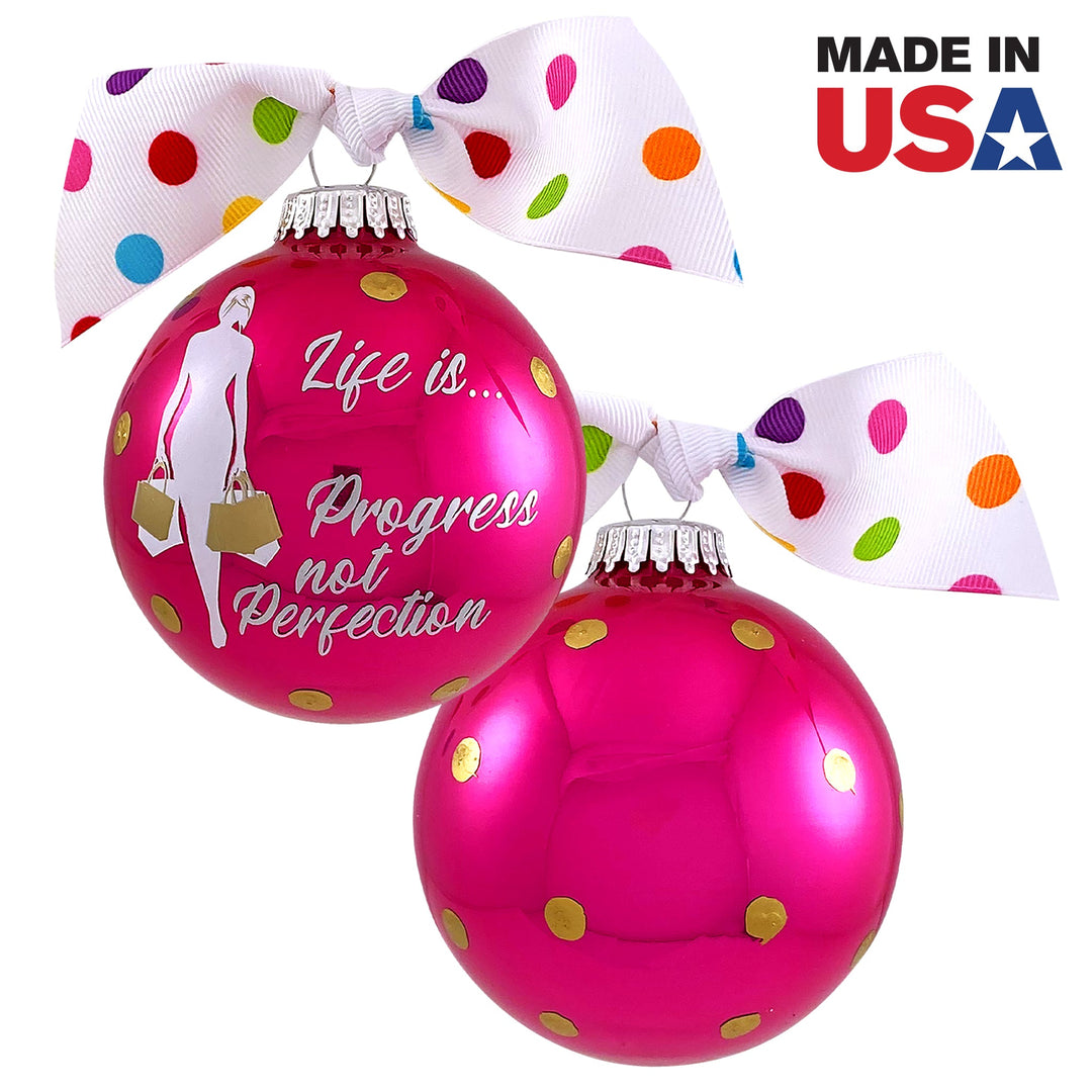 3 1/4" (80mm) Personalizable Hugs Specialty Gift Ornaments, Life is Progress not Perfection, Very Berry , 1/Box, 12/Case, 12 Pieces