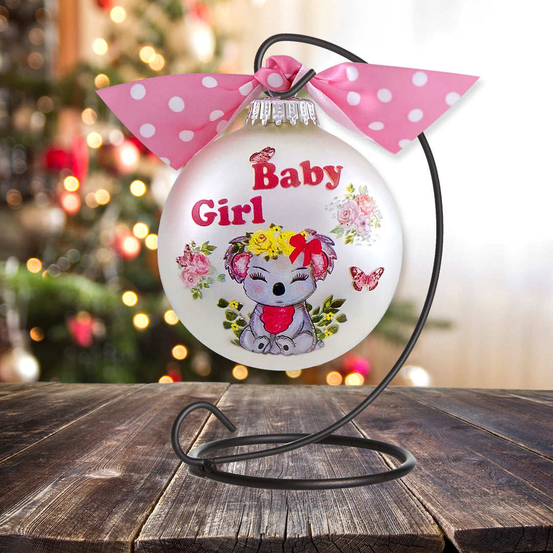3 1/4" (80mm) Personalizable Hugs Specialty Gift Ornaments, Baby Girl Koala, Silver Pearl, 1/Box, 12/Case, 12 Pieces