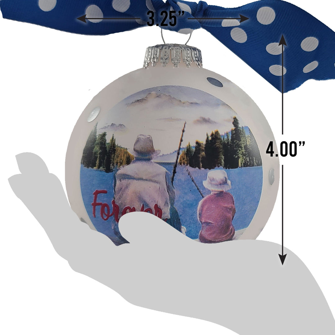 3 1/4" (80mm) Personalizable Hugs Specialty Gift Ornaments, Frost Glass Ball with Forever Love Fishing