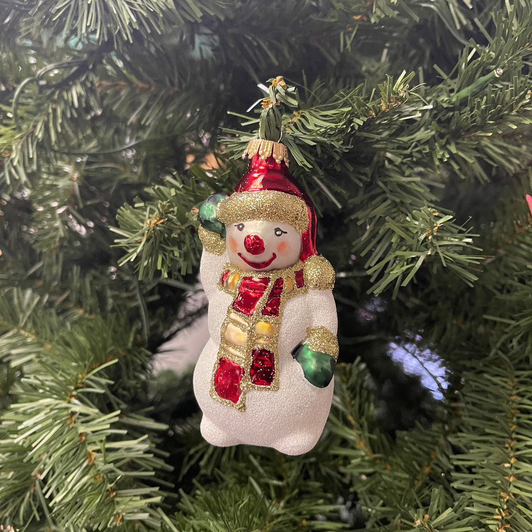 4.75 inches (12cm) Snowman Waving White/ Red Figurine Ornaments, 1/Box, 6/Case, 6 Pieces