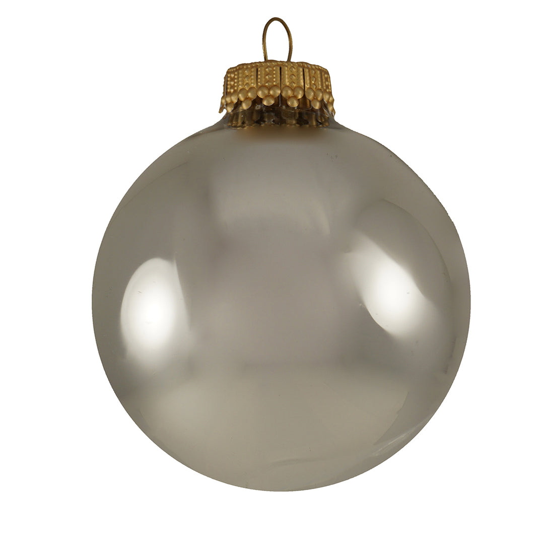 2 5/8" (67mm) Ball Ornaments, Silver/White Glass Ball with White & Silver Glitter Jax Variety Set, 12/Box, 12/Case, 144 Pieces