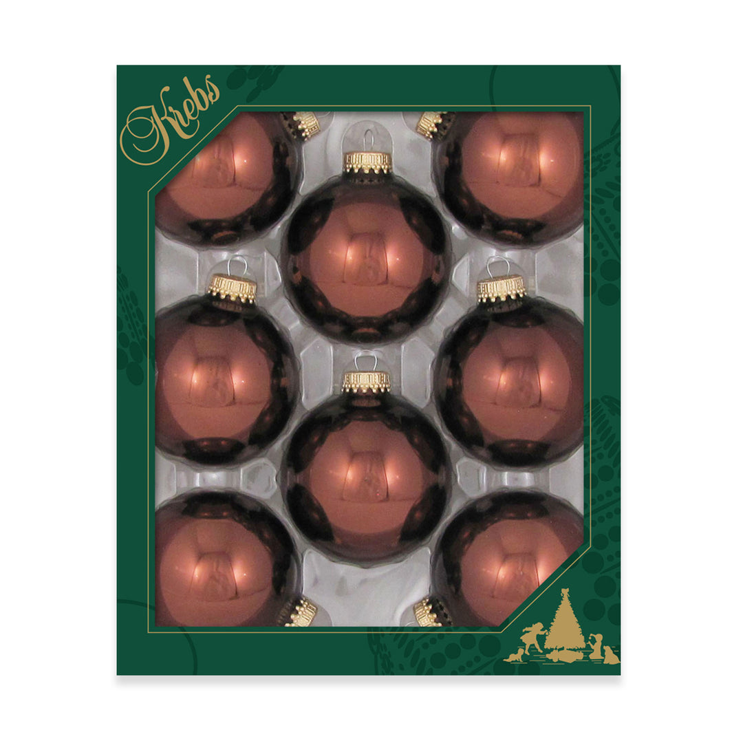 2 5/8" (67mm) Ball Ornaments, Gold Caps, Friar Brown Shine, 8/Box, 12/Case, 96 Pieces