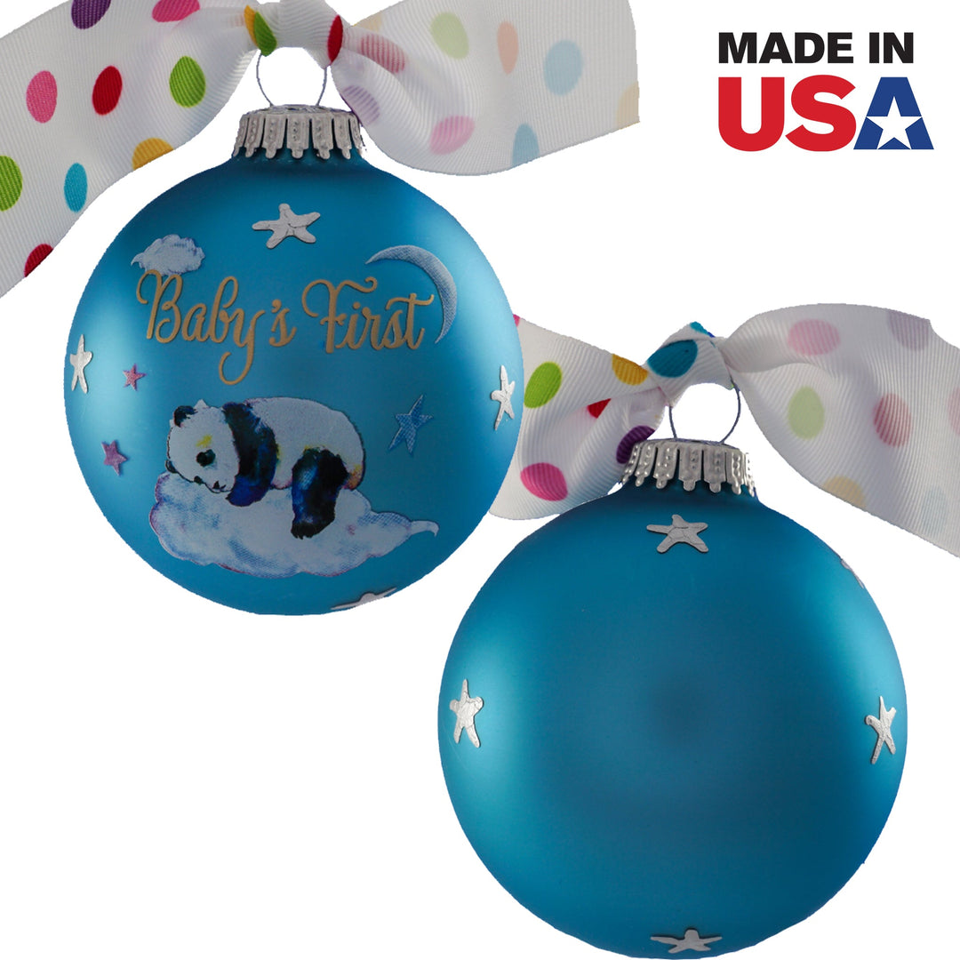 3 1/4" (80mm) Personalizable Hugs Specialty Gift Ornaments, Alpine Velvet Glass Ball with Baby's First Panda Boy
