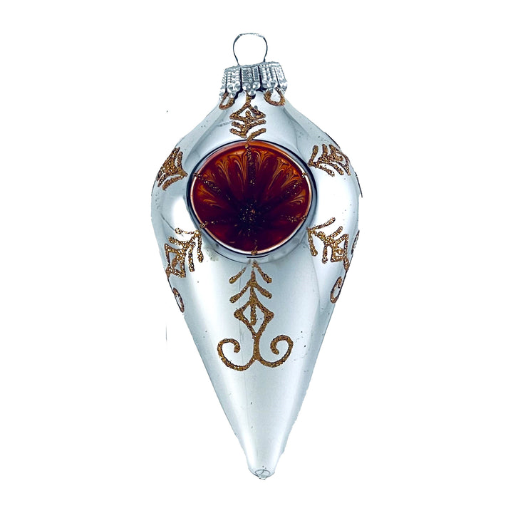 4" (100mm) Glass Drop Shapes, Bright Silver with Christmas Festival Reflectors, 4/Box, 12/Case, 48 Pieces